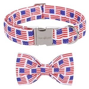 Unique style paws American Flag  Dog Collar with Bow Tie Size Small
